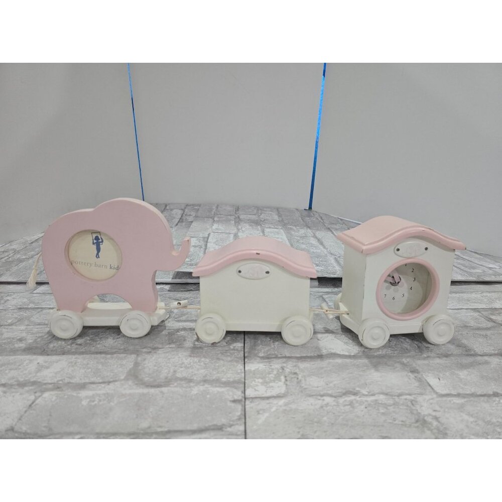 Pottery Barn Kids Wooden Clock Train with Picture Frame and Keepsake Box